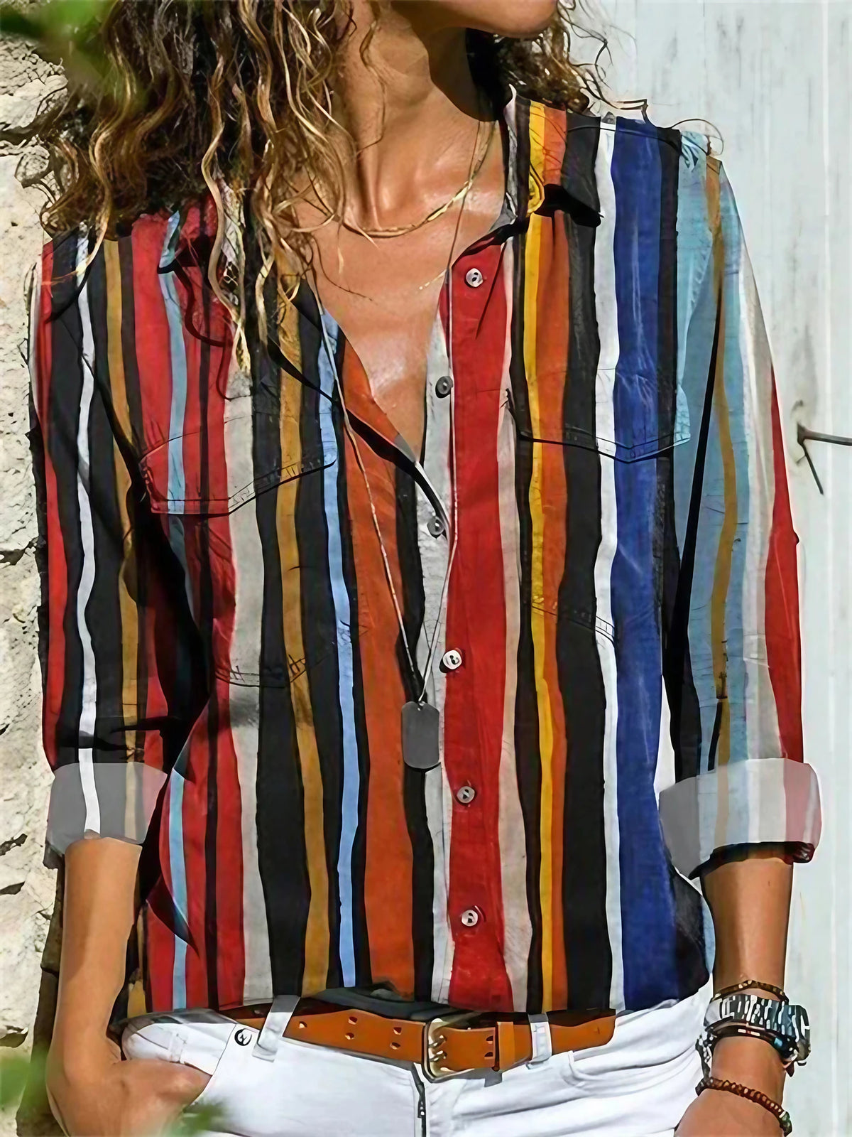 Blouse femme légèrement évasée, six coloris, du S au 5XL, rayé