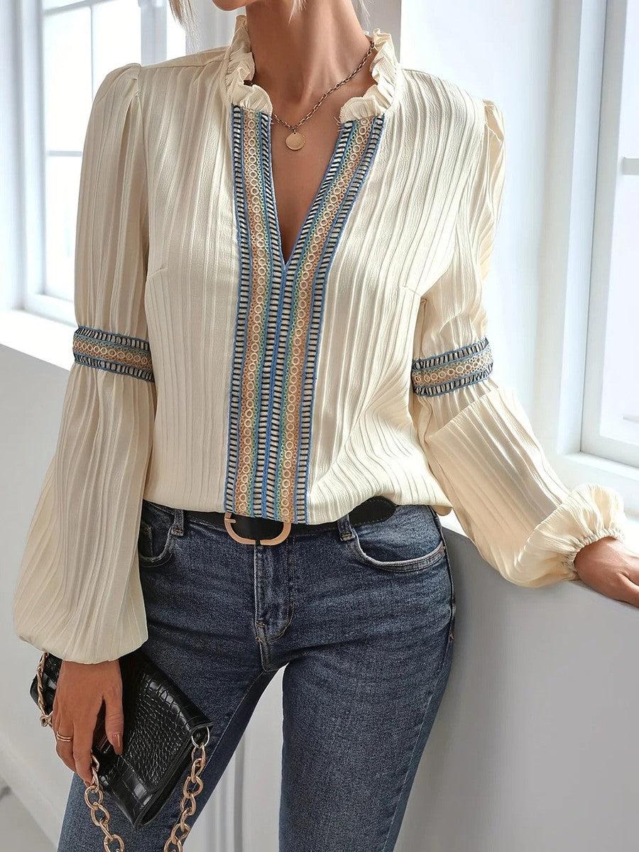 Blouse blanche femme style vintage, manches longues