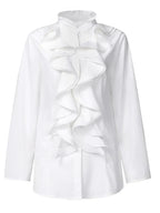 Blouse femme à volants au col et aux poignets, noir ou blanc