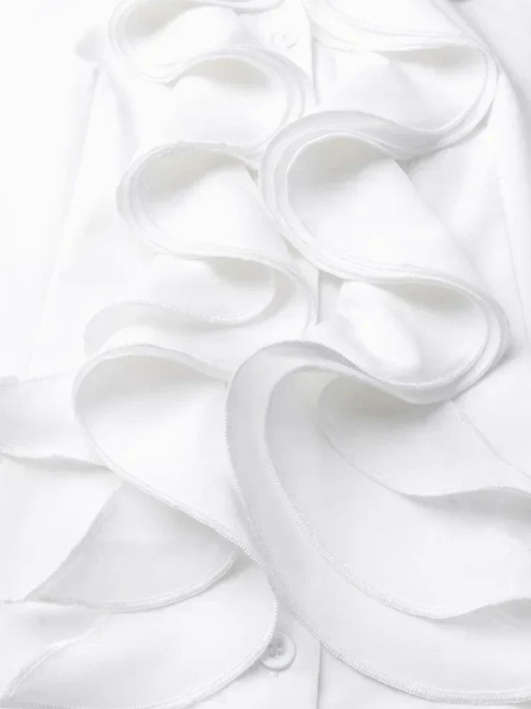Blouse femme à volants au col et aux poignets, noir ou blanc
