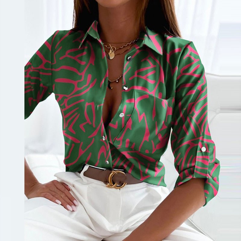 Blouse femme à col rabattu imprimée, douze motifs, du S au 2XL