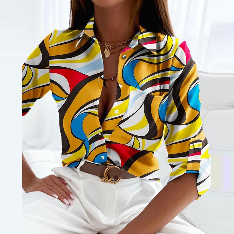 Blouse femme à col rabattu imprimée, douze motifs, du S au 2XL