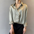 Blouse femme coupe droite, col ouvert, manches retroussables, vert