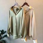 Blouse femme coupe droite, col ouvert, manches retroussables