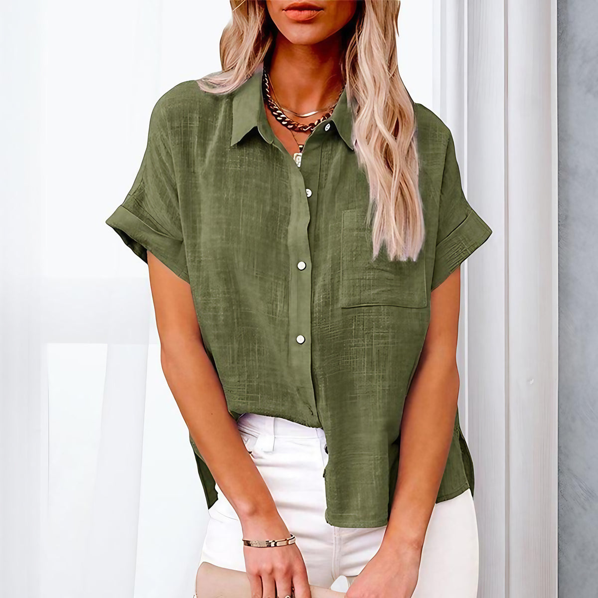 Blouse femme ample à manches courtes, huit coloris, S au 5XL, vert