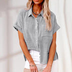 Blouse femme ample à manches courtes, huit coloris, S au 5XL, gris