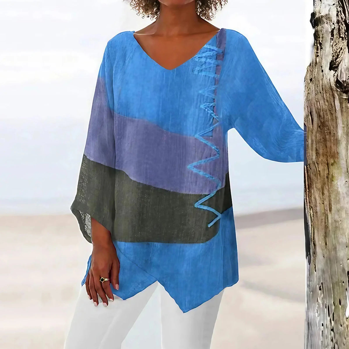 Blouse femme d'été à dentelle et broderies, du S au 5XL, bleu roi