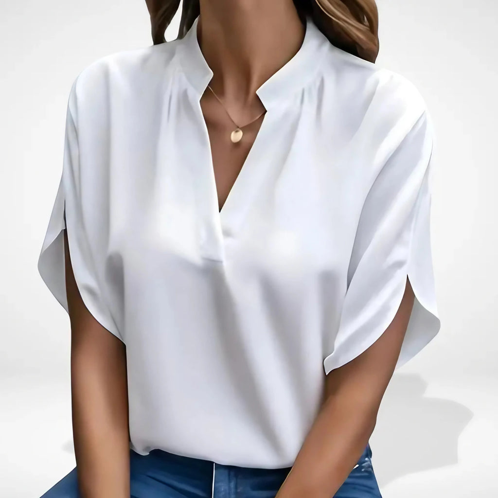 Blouse fluide femme à col fendu, coupe ample, cinq coloris, blanc