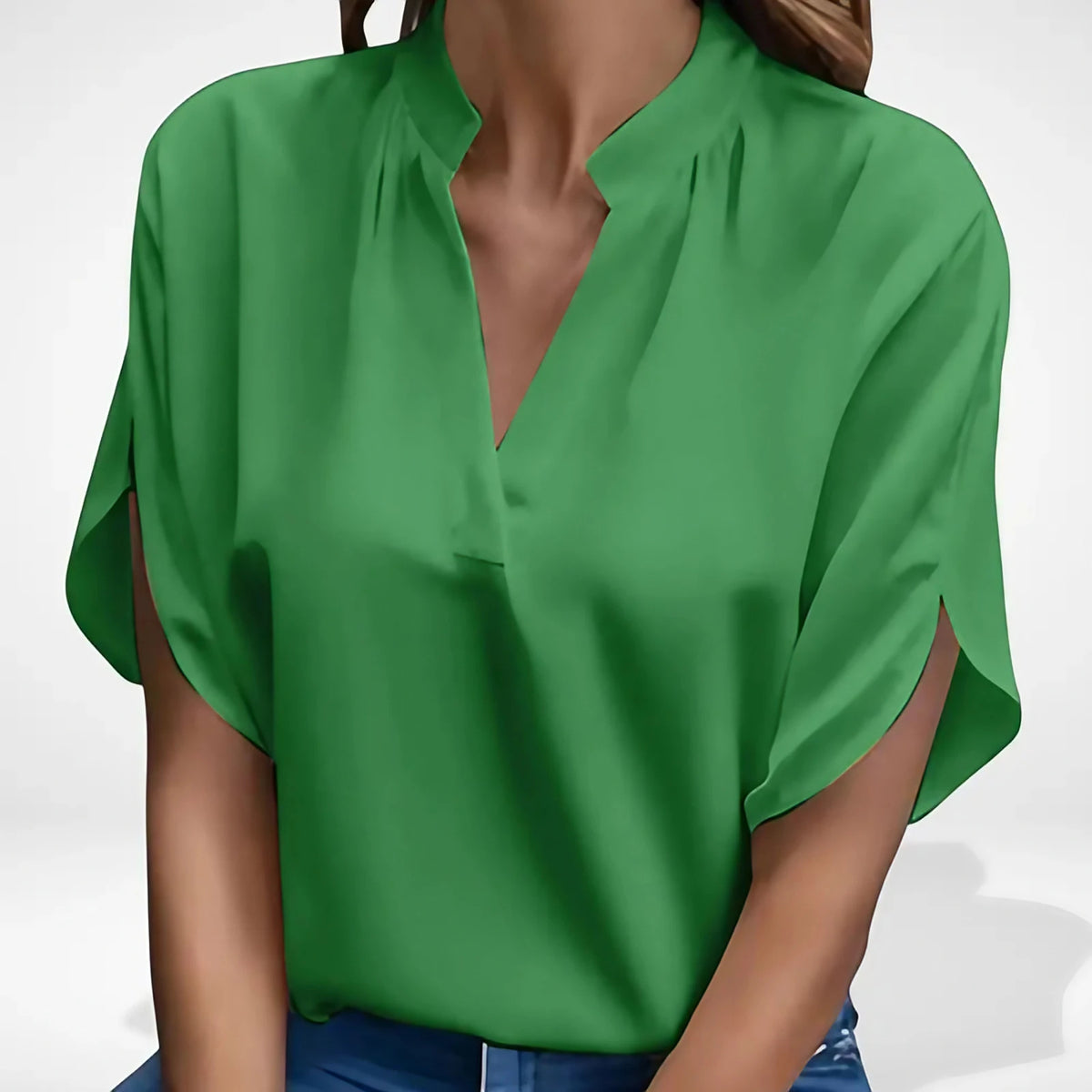 Blouse fluide femme à col fendu, coupe ample, cinq coloris, vert