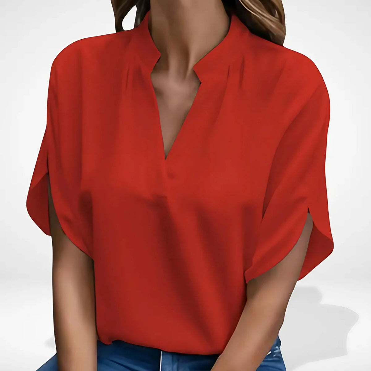 Blouse fluide femme à col fendu, coupe ample, cinq coloris, rouge