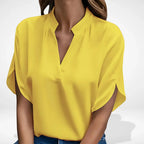 Blouse fluide femme à col fendu, coupe ample, cinq coloris, jaune