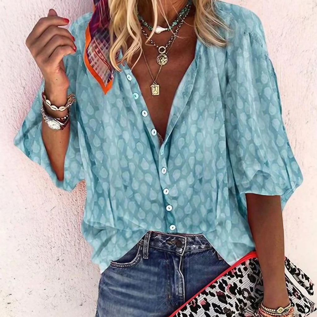 Blouse femme légère et fluide pour l'été, six coloris, bleu