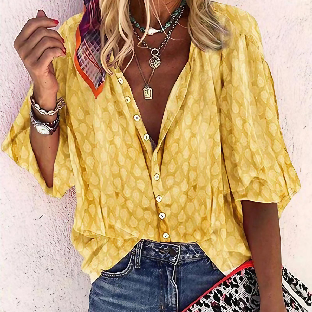Blouse femme légère et fluide pour l'été, six coloris, jaune