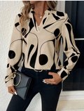 Blouse femme col V contrasté noir et blanc, manches longues