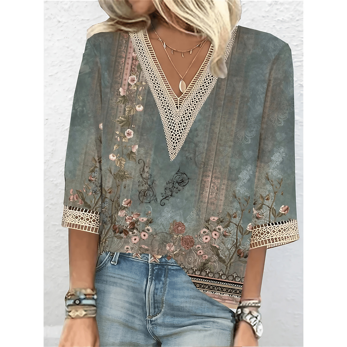 Blouse femme à col V, marron, vert ou rose, du S au 2XL, vert