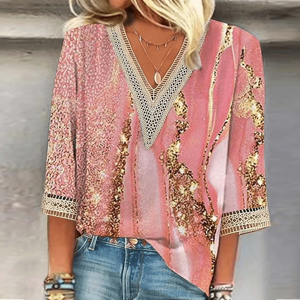 Blouse femme à col V, marron, vert ou rose, du S au 2XL, rose