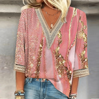 Blouse femme à col V, marron, vert ou rose, du S au 2XL, rose