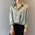 Blouse femme coupe droite, col ouvert, manches à retrousser, vert