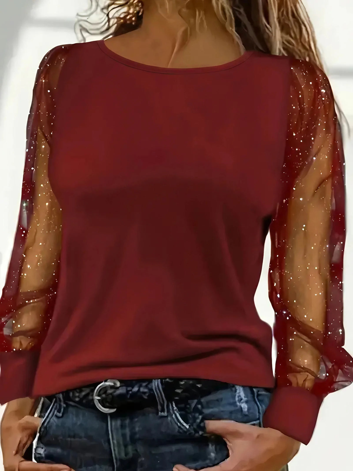 Blouse femme habillée, fluide à léger reflet, du S au 5XL, rouge foncé