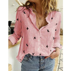 Blouse femme ajustée, unie ou à motif oiseaux, du 32 au 46, rose à motif oiseaux