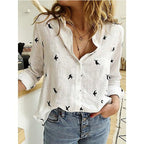 Blouse femme ajustée, unie ou à motif oiseaux, du 32 au 46, blanc à motif oiseaux
