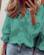 Blouse à volants femme col V, du 32 au 62, vert