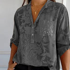 Blouse fleurie femme à manches longues, coupe ample, gris
