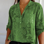 Blouse fleurie femme à manches longues, coupe ample, vert