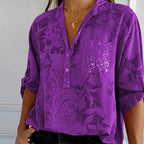 Blouse fleurie femme à manches longues, coupe ample, pourpre