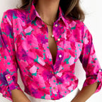 Blouse femme à imprimé abstrait, manches longues, rose rouge, rose rouge