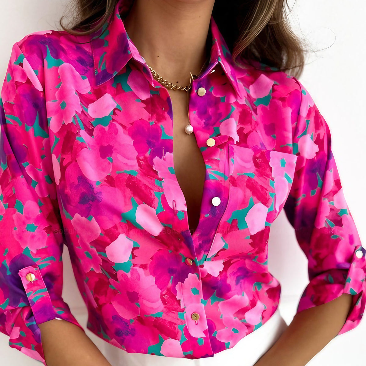 Blouse femme à imprimé abstrait, manches longues, rose rouge, rose rouge