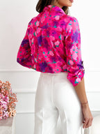 Blouse femme à imprimé abstrait, manches longues, rose rouge