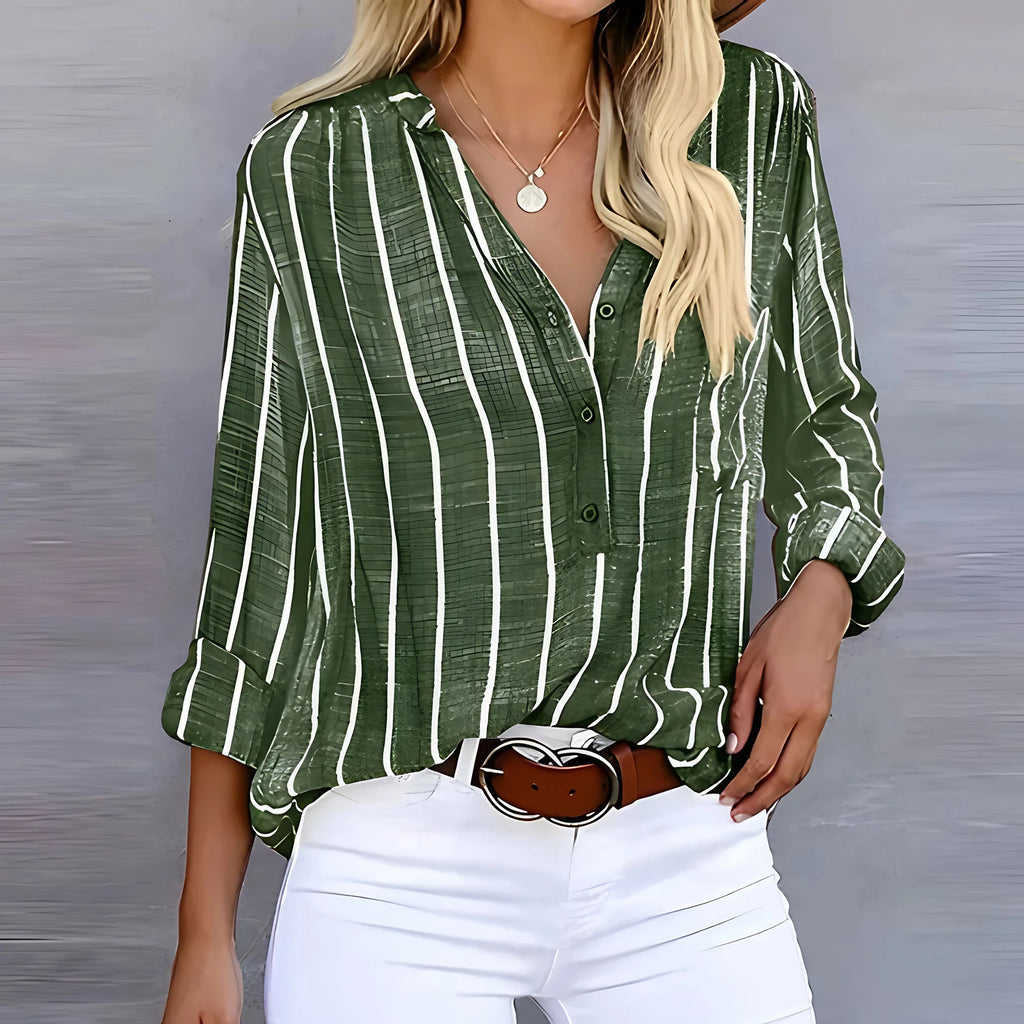 Blouse rayée femme à manches longues, détail noué, S au 5XL, vert