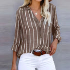 Blouse rayée femme à manches longues, détail noué, S au 5XL, marron