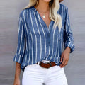 Blouse rayée femme à manches longues, détail noué, S au 5XL, bleu