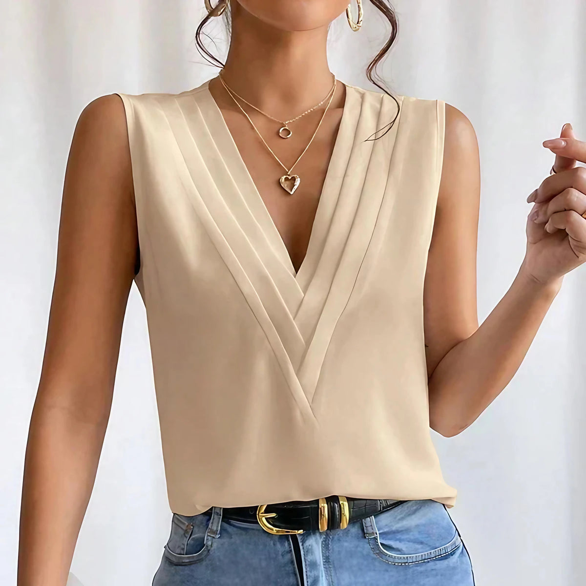 Blouse sans manches femme, cinq coloris, du S au 3XL, beige