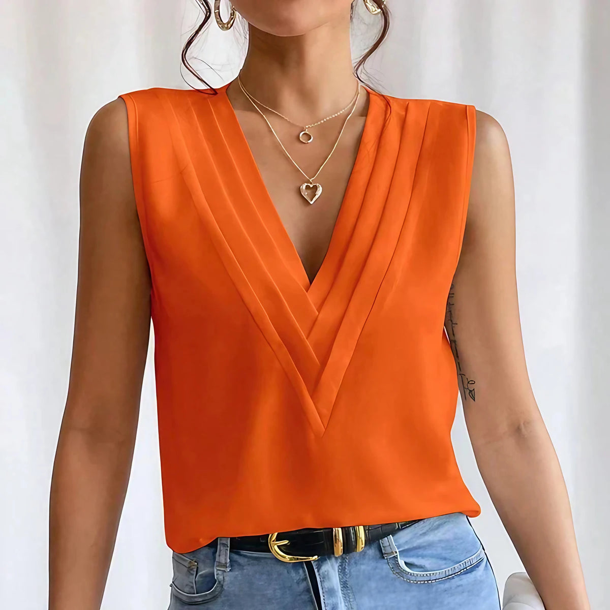 Blouse sans manches femme, cinq coloris, du S au 3XL, orange