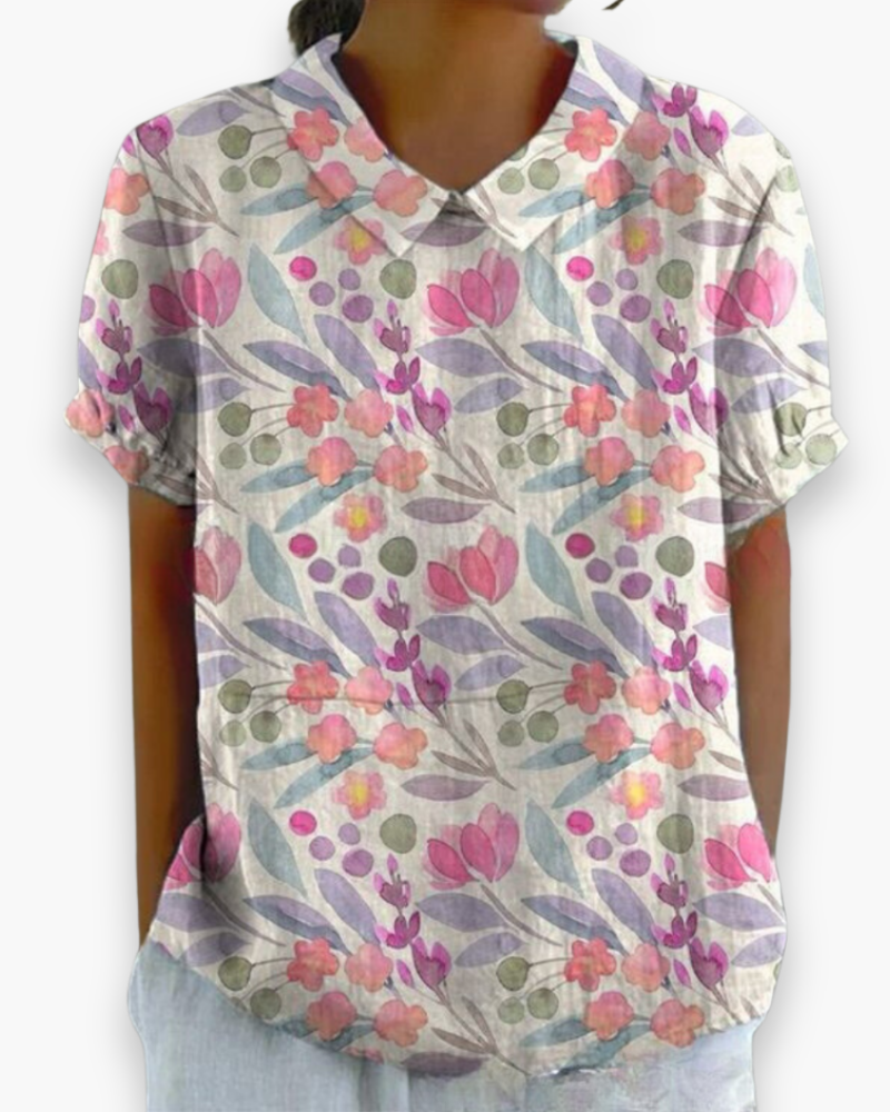 Blouse fleurie femme coupe décontractée, dix coloris, blanc imprimé floral