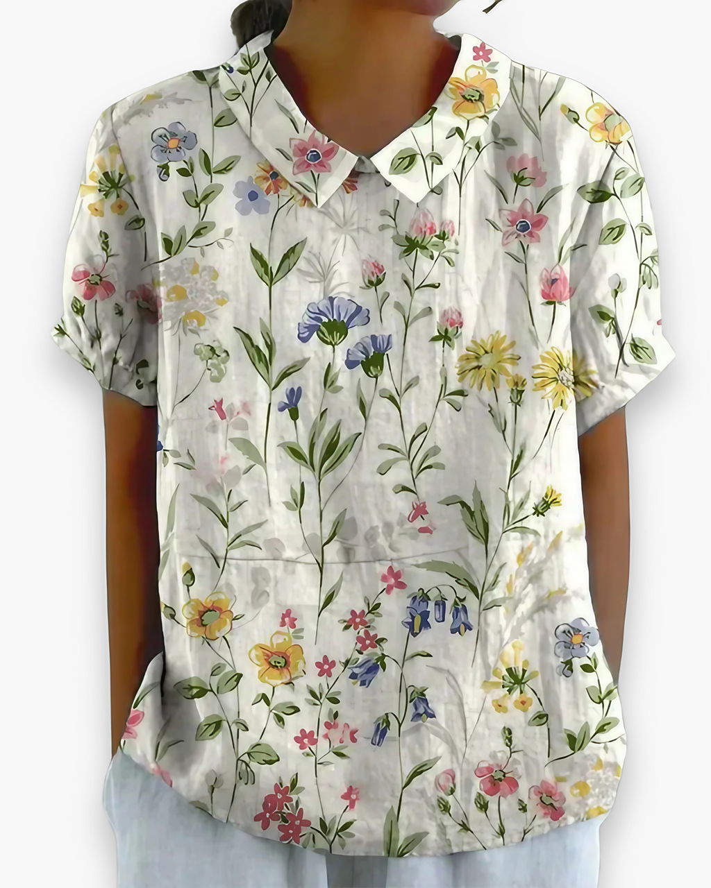 Blouse fleurie femme coupe décontractée, dix coloris, blanc à fleurs