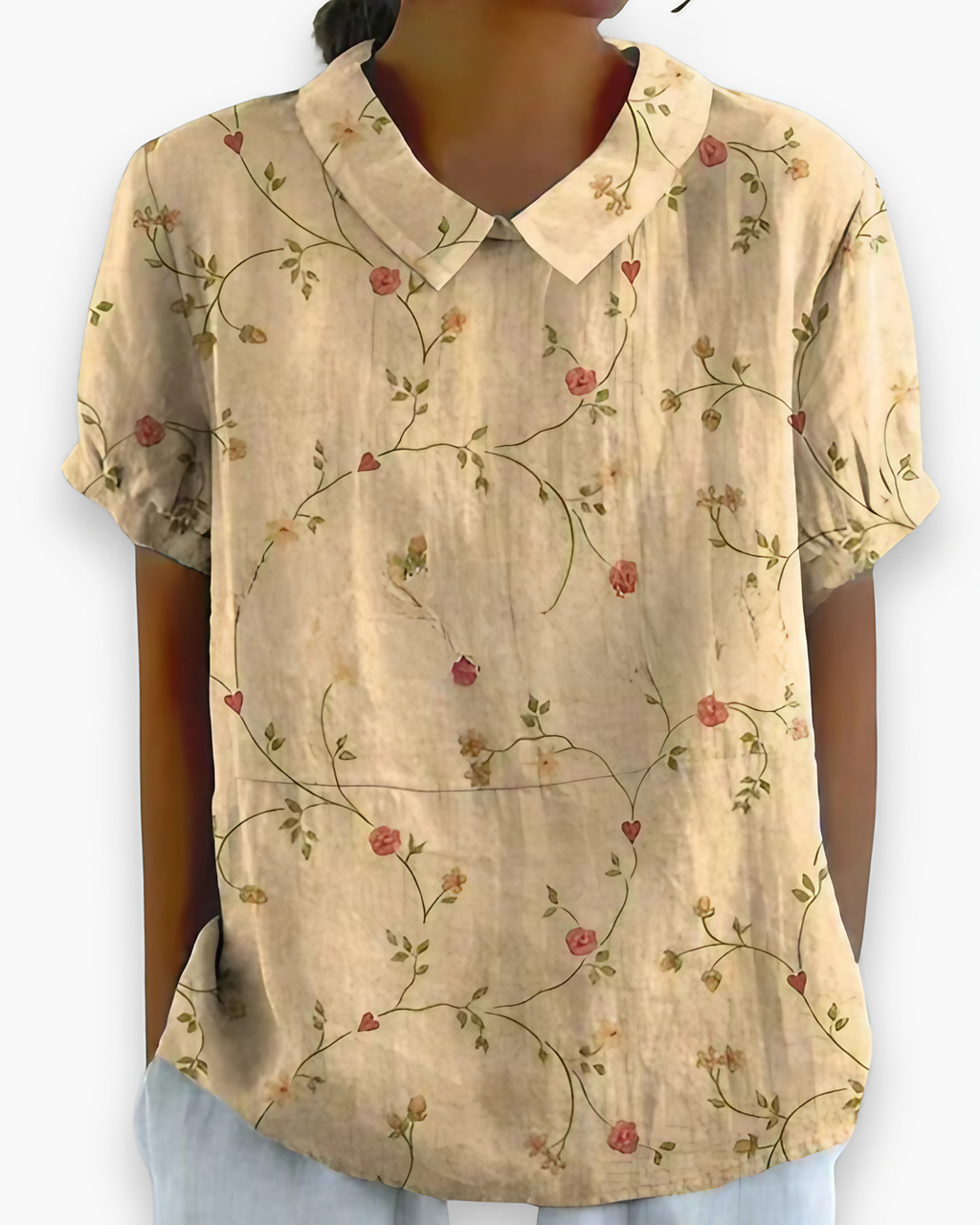 Blouse fleurie femme coupe décontractée, dix coloris, jaune vieilli