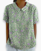 Blouse fleurie femme coupe décontractée, dix coloris, vert à imprimé floral