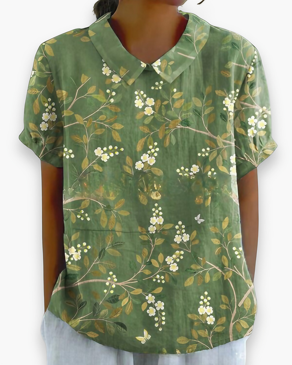 Blouse fleurie femme coupe décontractée, dix coloris, vert