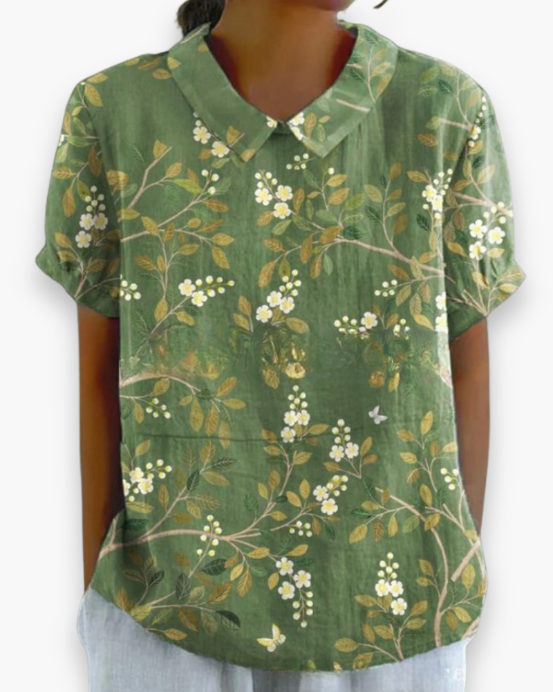 Blouse fleurie femme coupe décontractée, dix coloris, vert