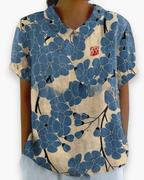 Blouse fleurie femme coupe décontractée, dix coloris, blanc à fleurs bleues