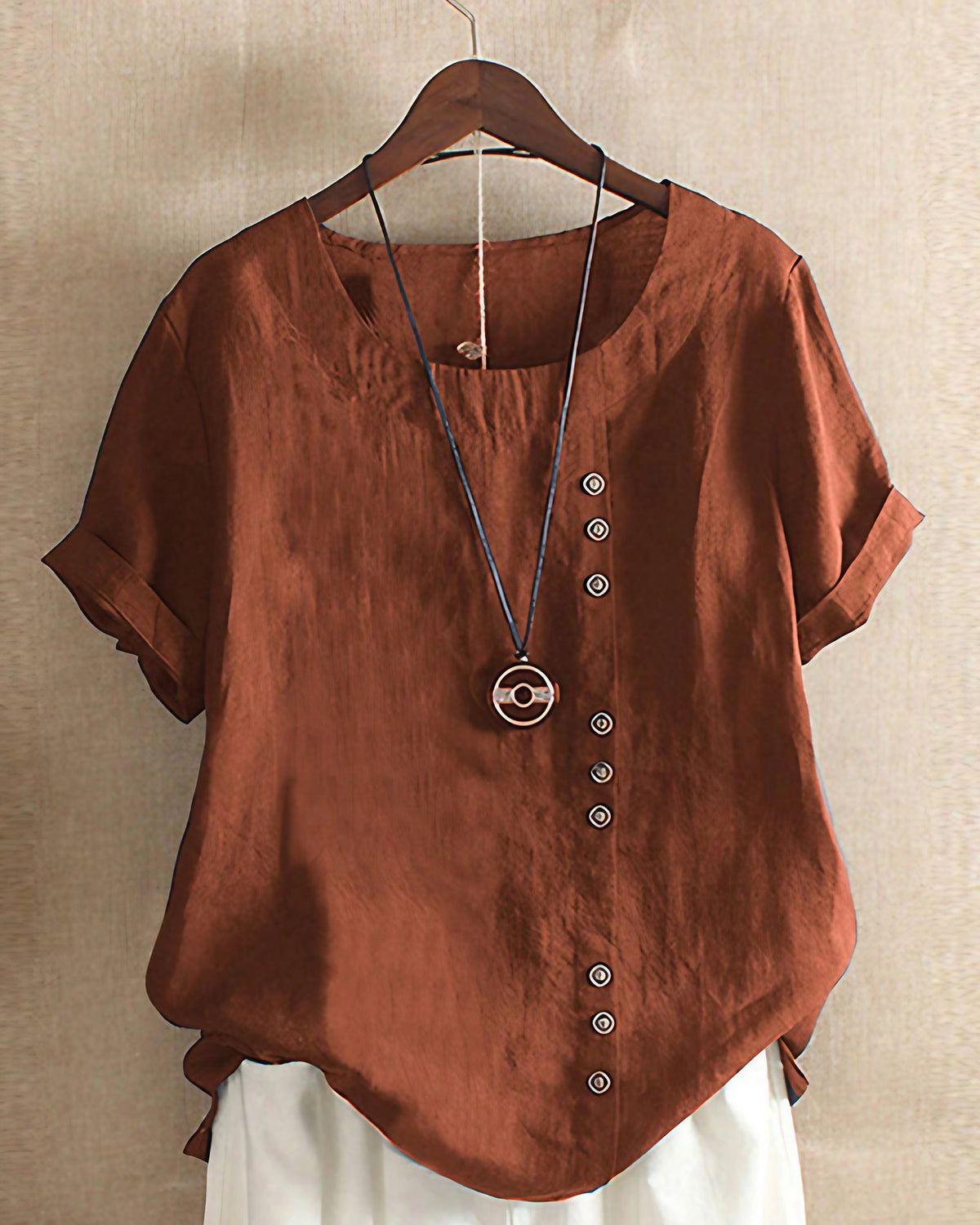 Blouse légère femme boutonnée, manches longues, neuf coloris, marron