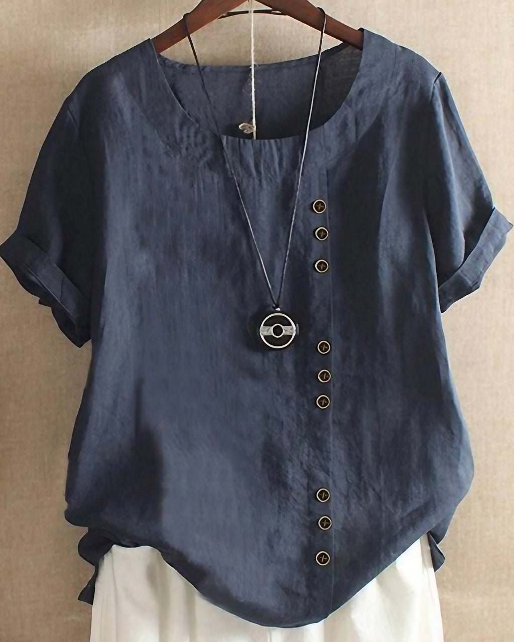 Blouse légère femme boutonnée, manches longues, neuf coloris, bleu foncé