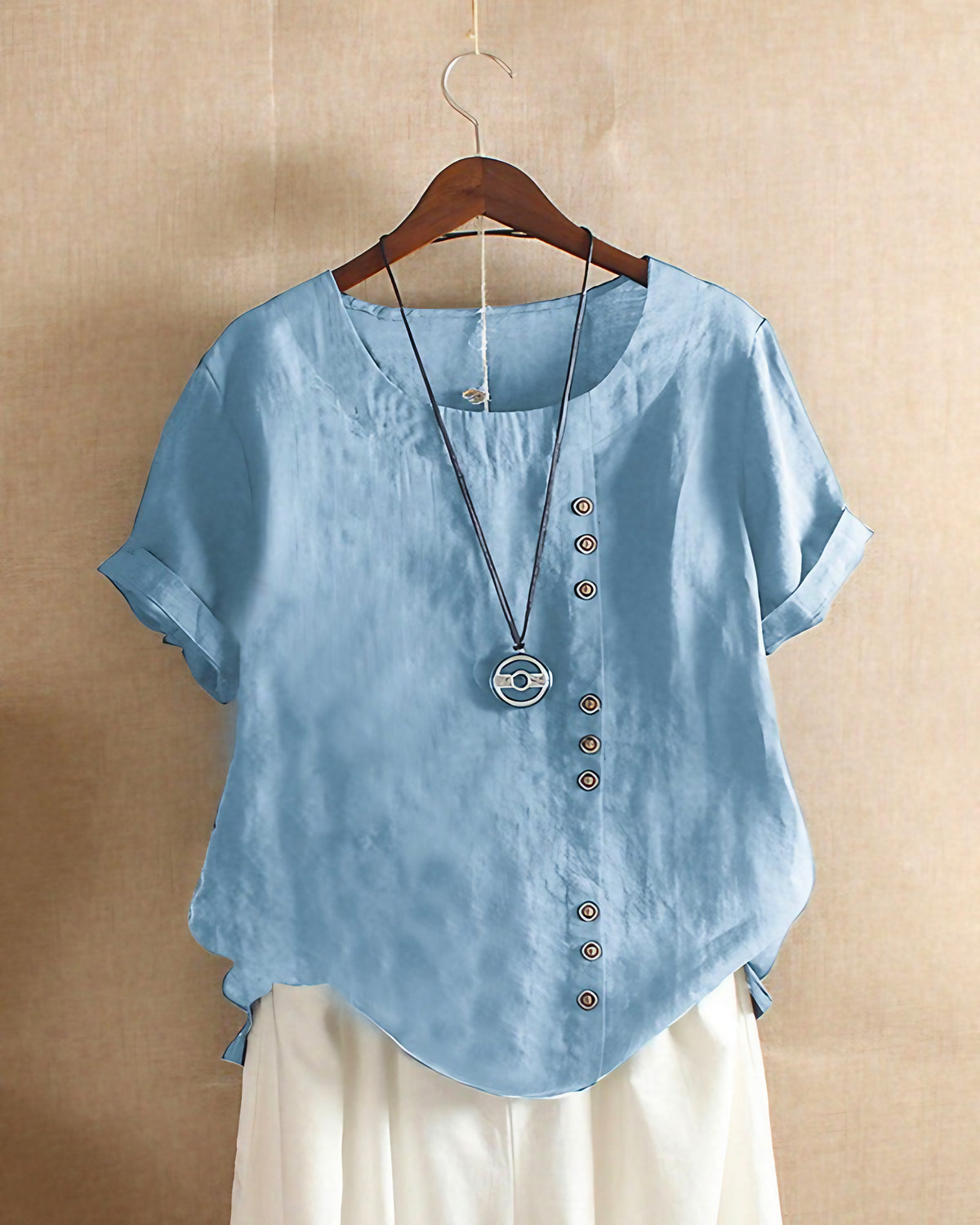 Blouse légère femme boutonnée, manches longues, neuf coloris, bleu clair
