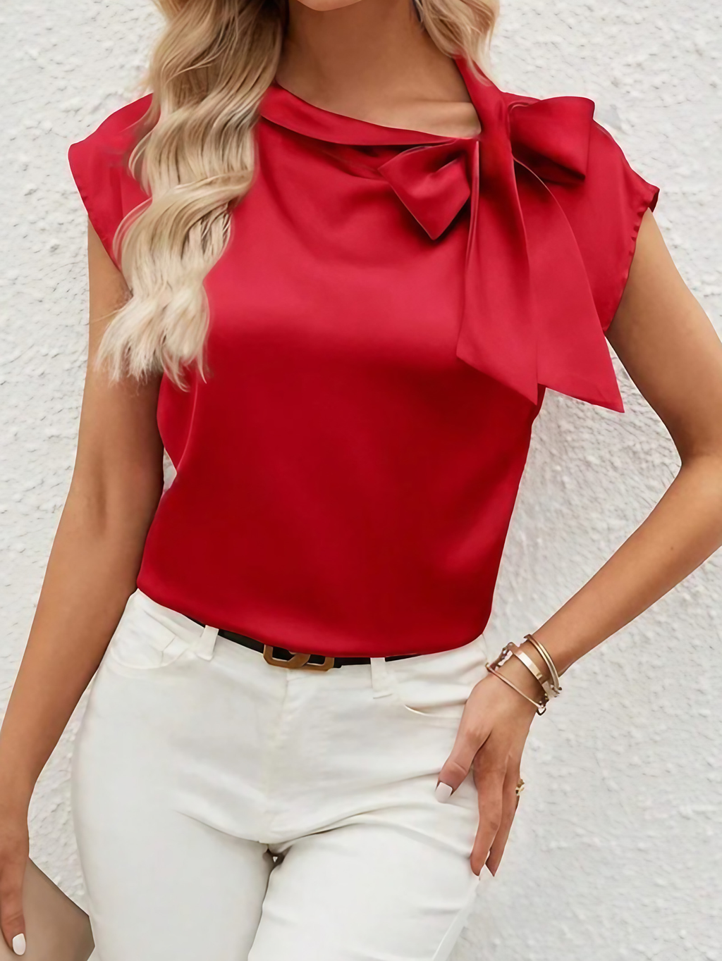 Blouse fluide femme à nœud sur l'épaule, douze coloris, rouge