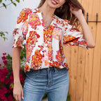 Blouse longue femme coupe ample, orange et blanc, du S au 2XL, orange et blanc