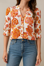Blouse longue femme coupe ample, orange et blanc, du S au 2XL